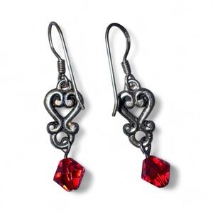 Elegant Silver and Red Dangle Earrings